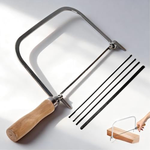 Homoyoyo Coping Saw Set, U-Frame Hand Tool with 4 Coping Saw Blades Wooden Handle Curved Cuts for Trim PVC Thin Aluminum Crafts for Woodworking Wood Board Plastic Precise Wood Cutting
