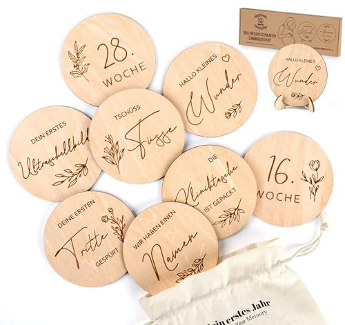 HOUISM Meilensteinkarten Schwangerschaft auf deutsch - 30 Meilensteine aus nachhaltigem Holz, Kreative Geschenkideen für Schwangere, werdende Mütter, werdende Eltern. Schwangerschaft verkünden