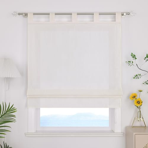 ESLIR Raffrollo mit Schlaufen Uni Gardinen Küche Blickdicht Raffgardinen Wohnzimmer Bändchenrollo für Fenster ohne Bohren Beige BxH 120x140cm 1 Stück