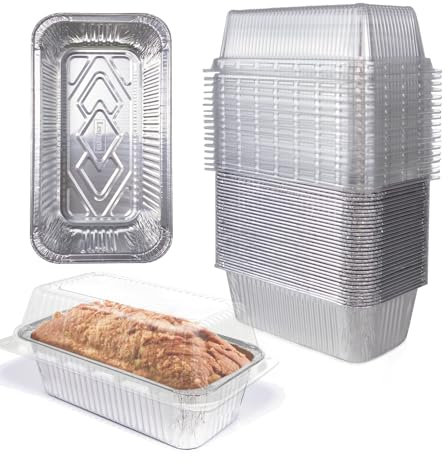 Lewarm Disposable Loaf Pans With Lids Bakeware Set, 2lb, 55 Pack, 8.5x4.5 Heavy-duty Aluminum Foil Bread pan, Food Storage Container, Perfect for Baking, Storing & Take-out