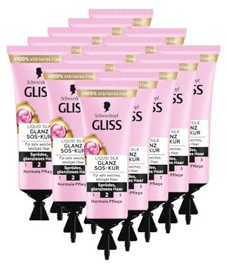 Gliss SOS-Intensiv-Kur Liquid Silk (15x 15 ml), Haarkur intensiviert den natürlichen Glanz und die Geschmeidigkeit, wirkt schon nach 1 Minute Einwirkzeit
