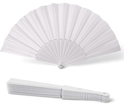 MIJOMA Faltbarer Handfächer - Ultraleicht, Wasserabweisend für Sommerparty & Hochzeit, Farbenfrohes Design, 42x23cm (Unifarben Weiß)