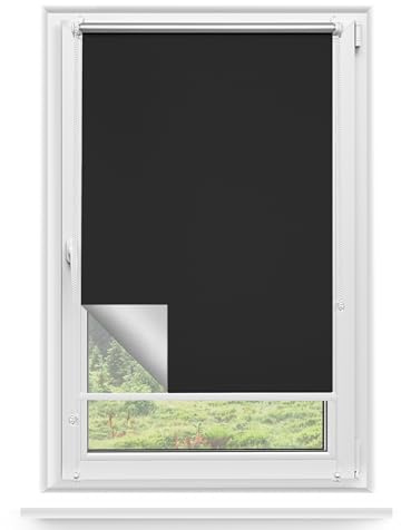 Rettika Verdunkelungsrollo ohne Bohren, für Fenster, Breite 135 cm, Höhe 150 cm, Schwarz Farbe, Klemmfix Montage, Jalousien Fenster, Fenster rollos für innen, Klemmrollo
