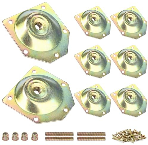 HUTLON 8 Pack Leg Mounting Plates, 12 Degree Angled Furniture Leg Attachment Plates, Metal Table Leg Mounting Hardware, Furniture Leg Mounting Brackets Industrial Strength T-Plate
