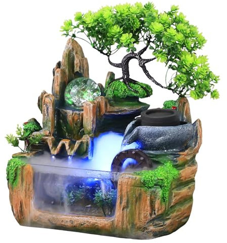 Rockery Fountain Zimmerbrunnen Mit LED-Lampe Atomization Effekt Deko Desktop Garten Brunnen Pflanze mit Deko-Steingarten Desktop Springbrunnen