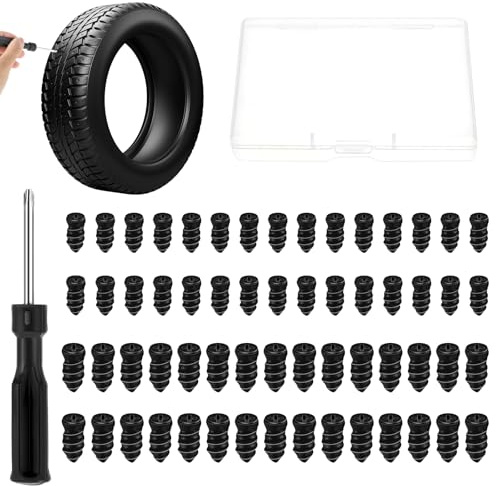 Gjinxi 60 Stück Auto Motorräder Vakuum Reifen Reparatur Nägel Reifen-Reparaturset Fahrrad Reifen Spikes Schlauchlose Reifenreparatur Reparaturstopfen Gumminagel Tire Studs mit Schraubendreher,2Größen