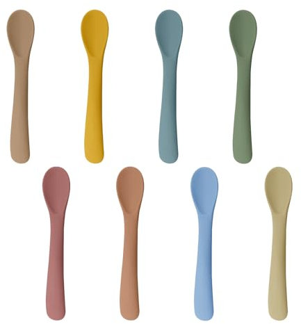 BORISCA 8 Pezzi Cucchiaino Silicone Neonato, Morbidio Cucchiaino Svezzamento per Prima Fase del Neonato, Cucchiaio Silicone Neonato Multicolore, Perfetti per l'Autoalimentazione e Svezzamento Neonati