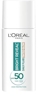 L'Oréal Paris Bright Reveal Daily UV Fluid Tinted Glow SPF 50+, Bronze Glow, 50ml - Niacinamide, Broad Spectrum - Instant Radiance, Natural Coverage, Fades Dark Spots & Primes Makeup