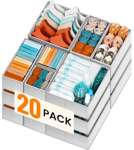 【FAMILY PACK】Drawer Organizer Clothes, 20 Pack Dresser Organizer Bins for Baby Clothes - Underwear Bra Sock Organizer - Fabric Closet Organization and Storage Dividers for Nursery Bedroom Dorm