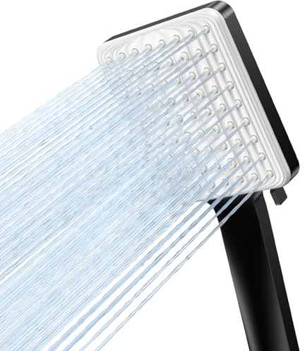 VOXON Shower Head High Pressure, Rainfall Shower Heads with 6 Spray Modes, Power Water Saving ShowerHead, Universal Square Shower Head, Handheld Large Rain Shower Heads for Electric Shower, Black
