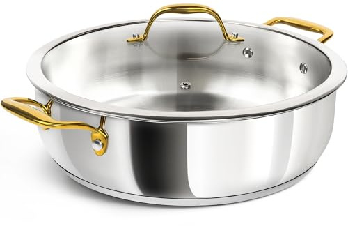MICHELANGELO 12 Inch Stainless Steel Pan with Lid - Large Saute Pan with Lid, Deep Frying Pan Dishwasher & Oven-Safe, All Cooktops Compatible, 6 Quart