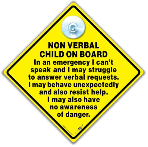 Non-Verbal Child on Board Car Sign, 14 cm, Autistic Child Car Sign