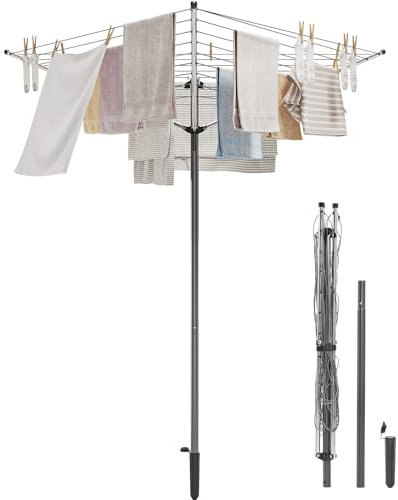 SYKIARIOL Séchoir à Linge Parapluie d'extérieur XXL avec Douille de Sol pour Un Linge Propre - Réglable en Hauteur - avec Corde à Linge de 30 m pour 3 Charges de Linge