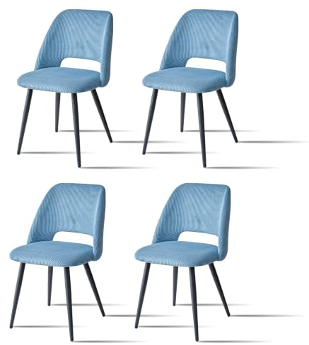 JZGORC Esszimmerstühle 4er Set, Stühle Esszimmer, Küchenstühle, Durchbrochene Rückenlehne, Gestreifter Cord, Geeignet für Esszimmer, Wohnzimmer, Küche, Schlafzimmer, Blau