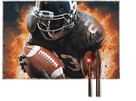 Platzdeckchen-Set, rutschfest, hitzebeständig, wasserdicht, waschbar, kühl, American Football, Platzsets für Küche, Esstisch, Party, 6 Stück
