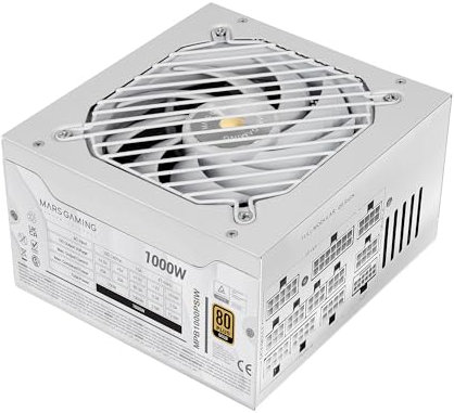 MARS GAMING MPB1000PSI, Alimentation Full Modulaire ATX 1000W, Garantie 10 Ans, 80Plus Gold 90%, Ventilateur SI 14cm, Technologies AI2-RPM, DC-DC et SMD, ATX 3.1 et PCIe 5.1, Connecteur 12V 2x6, Blanc