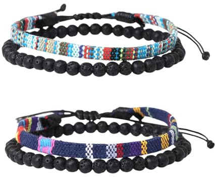 DecorDwell 4 Bracelet Surfeur Set Boho de Plage Tissé,Bracelet Bresilien surfeur Boho Hommes et Femme