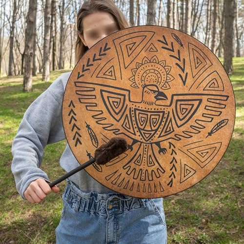 HAGJII Shaman Drum, Frame Drum Decoration Fashion Native American Drum Music Healing Hand Drum with Drum Stick Bodhran Drum for Meditation, Sleeping Aid(Bird)