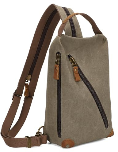 KL928 Canvas Sling Bag Herren und Damen, Schultertasche Crossbody Schulterrucksack Rucksack Shoulder Slingbag Rucksäcke für Men Women, Olivgrün