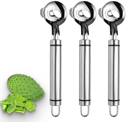 Cactus Peeler Spoon, Stainless Cactus Peeler Tool, 7.2x1.9in Stainless Cuchara Pelador de Nopales, with Hole Long Handle Sliced Chinese Noodle Cutter for Cooking Kitchen Gadgets (silver B)