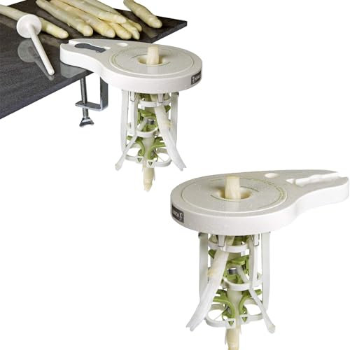 Pelador de espárragos con 6 cuchillas de precisión, abrazadera y mortero, manual de cocina sin corriente, pelador para espárragos, pelador de verduras, acero inoxidable (blanco)