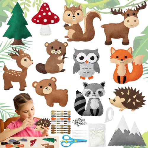 TZEKING 12 Stück Nähset für Kinder,Animals Sewing Kit,Tiere Nähen Bastelset,Nähset Kinder Tierformen,Filztiere Nähspass,Tierformen Filz Bastelset ab 6 jahre,Pädagogisches Set für Anfänger