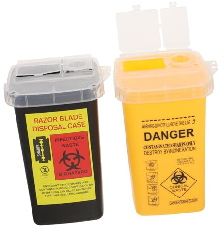 NIYANGLE Conteneurs Pour Déchets Piquants 2 Pièces Mini Bac à Objets Tranchants Plastique Robuste Pour Aiguilles Tatouage Bureau Salon Collection Sûre Et Pratique