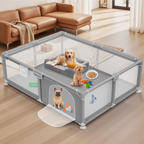 180 x 150 x 66 cm Welpenlaufstall mit Tür, Hundelaufstall für Welpen oder kleine Hunde, Stabiler Sicherheits-Tierlaufstall, Verdickter Stoff, Hochfestes Nylon-Mesh, Für Innen- & Außenbereich, Waschbar