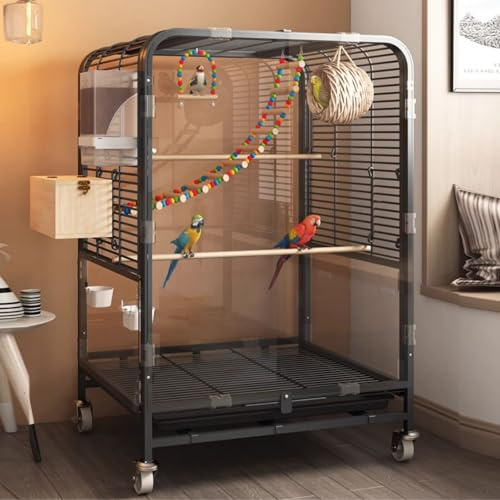 Großer Papageienkäfig mit 7-teiligem Spielzeug-Set für kleine Vögel wie Quaker, Nymphensittiche, Sonnensittiche, Sittiche, Finken, grüne Wangen Conure – 76 cm Dach-Vogelkäfig