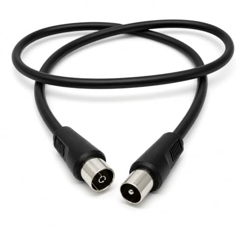 DRUT TV Aerial Cable Male to Female Coax Lead, 1m | With Nickel Connectors, RF Antenna Extension Lead for Freeview, DVB-T, HDTV, and Set-Top Boxes