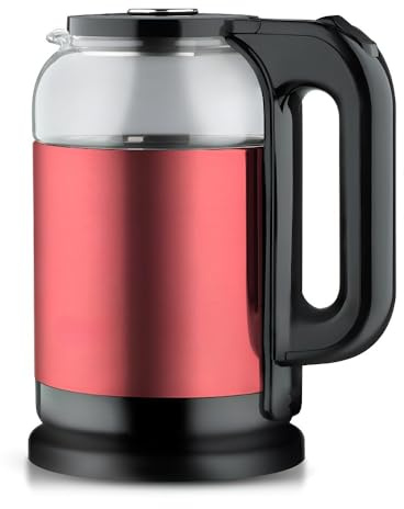 Bollitore Elettrico In Vetro Borosilicato Ad Alta Capacità Da 2 Litri Con Livello Dell'acqua Visibile E Spegnimento Automatico(Red)