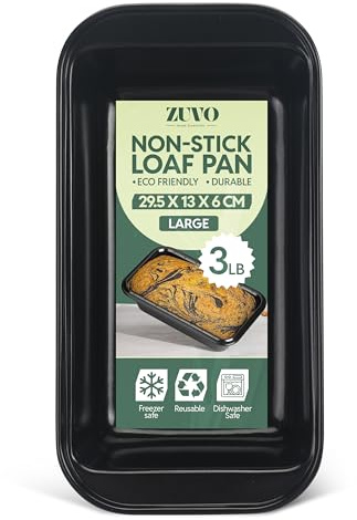 Zuvo Non-Stick 3lb Loaf Tin & Bread Tin, Carbon Steel Loaf Pan, Large | Bread & loaf pan for banana bread, pound cake & meatloaf, 3lb (1.35kg) large, oven to 240°C, freezer & dishwasher safe