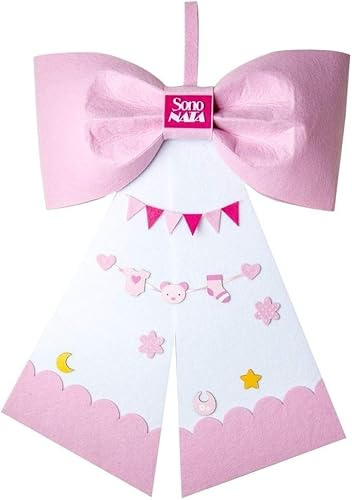 Coccarda Fiocco Nascita con Orsetto Rosa Femminuccia h.60 cm in pannolenci Decorazione Idea Regalo