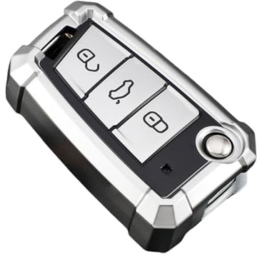 Jetoday Autoschlüssel Hülle aus TPU mit Mecha-Design, kompatibel mit VW Golf 7 (MK7), Polo, Tiguan, Passat, Skoda Octavia, Kodiaq, Seat Ateca, Leon – 3-Tasten Schlüsselhülle, Silber