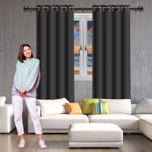 QINLIGAO Gardinen Vorhang 200 x 250 cm Thermo Vorhang Gegen Kälte Und Hitze Modern Schlaufenschal Ösenschal mit Ösen, Waschbar für Fenster Wohnzimmer, Dunkelgrau