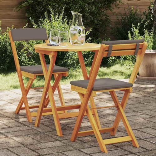 QJBSAVVA 3-TLG Balkonmöbel Set Akazie massiv 60x60x72 cm Bistro Tisch & 2 Stühle mit Outdoor-Kissen Modernes Design Robust und wetterresistent für Garten Terrasse und kleinen Balkon