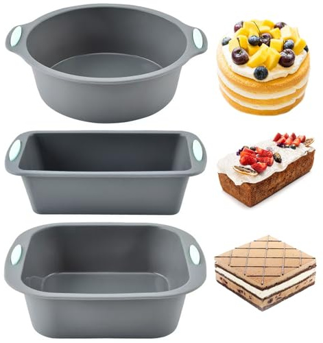 Mlying 3 Stück Silikon-Backform Set Silikonbackform Kastenform Backform, Kuchenform Hitzebeständig Backform für Kuchen, Brot, Quiche (Mini-3PCS)