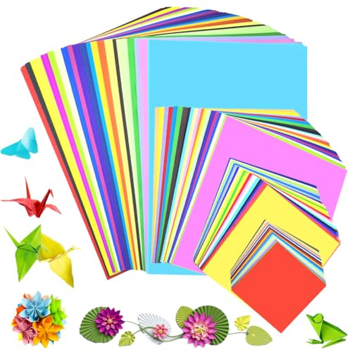 Origami Papier, 400 Blatt Buntes Papier A4 & 20x20 & 15x15 & 10x10CM 20 Farben, 70 g/m² Doppelseitiges Buntes Faltpapier DIY-Schul-Kunsthandwerksprojekte, Kinder und Erwachsene