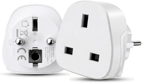 2pack Jsdoin EU Travel Adapter, 13A UK to European Plug Adapter, Europe Converter Type C, E, F for Spain, Italy, Portugal, Germany, Netherlands, Greece, Poland, Turkey and More（2pack)