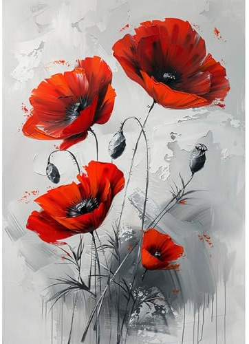 MOTGOM 5D Diamond Painting Bilder Erwachsene Kinder Rote Blumen, Bilder DIY Set Bild Diamond Painting, Malerei Kristall Set Erwachsene für Home Wand Décor 30x40cm