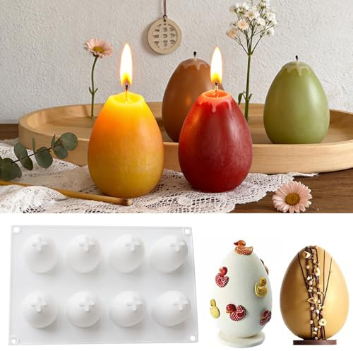 8 Cavity Silicone Egg Molds,Easter Egg Silicone Mold,Silikonform Osterei,Easter Egg Shaped Mold for Chocolate,Egg Baking Mold,Gipsformen zum Gießen Gießform Ostern für Osterdeko