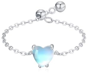 Ayoiow Golden Ringe Damen, 0.75ct Mondsteinkein Edelstein Kette Vorsteckring für Ehering, 9 Karat Weißgold Größe 52 (16.6)