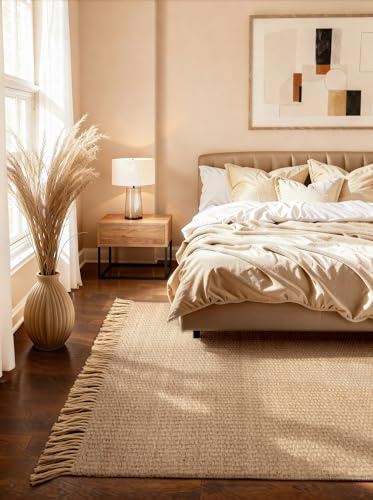 Hanse Home Fjord - Tappeto in iuta naturale, 100% iuta, tessuto a mano, frange, robusto e facile da pulire, moderno, in fibra naturale bohémien, per soggiorno, camera da letto, colore oro naturale