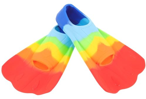SOPOTUTU Silicone, Lightweight Short Training Flippers, Flexible Snorkeling and Diving Fins for Boys, Colorful Size -38