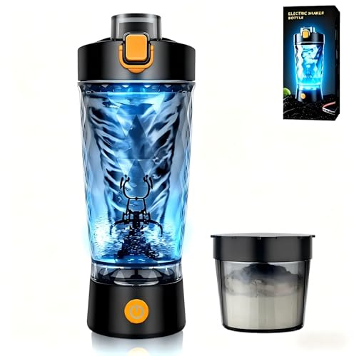Electric Protein Shaker Bottle with Supplement Storage, USB Rechargeable Mixer Cup for Protein Shakes & Meal Replacements, BPA-Free Portable Shaker Cup, 550ml