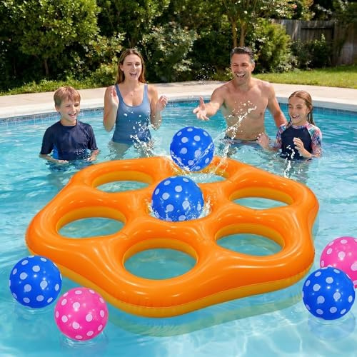 Aeyaka Uppblåsbar tic tac toe poolleksak, stort flytande kastspel med 6 lekfigurer, vattenleksak för barn och vuxna, poolfest trädgård sommarspel (sexkant | gul & orange)