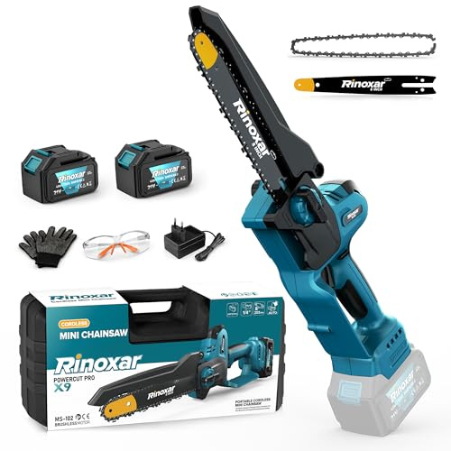 Motosierra Bateria 8 Pulgadas, Motor Brushless, para Poda Arboles | Motosierra Eléctrica 1300W, 2 x 4000mAh Baterías, Bomba de Aceite Automática, Tensor sin Herramientas, Cadena Extra