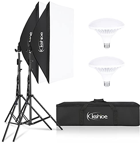 Bonnlo Kit Éclairage Studio Photo 2 Lampes LED 45 W, Softbox Rectangulaire 50 x 70 cm avec Trépieds Réglables