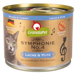GranataPet Symfoni nr. 4 lax & kalkon, kattmat utan spannmål och sockertillsatser, filé i naturlig gelé, delikat våtfoder för katter, 6 x 200 g