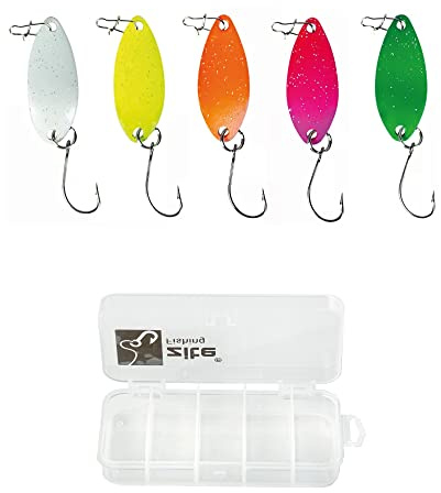 Zite Fishing Trout-Spoon-Set Neon Forellen-Angeln - 5 Forellen-Blinker Ultra-Light in Köder-Box - 4 x UV-Aktiv - 3,5cm 3g